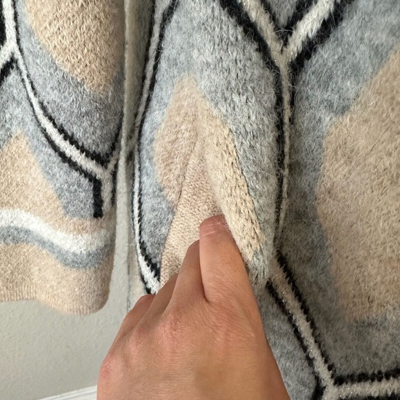 NWOT ORIANA Wool Blend Knit Sweater Coat Multi Geometric Print ITALY MADE - Picture 4 of 12